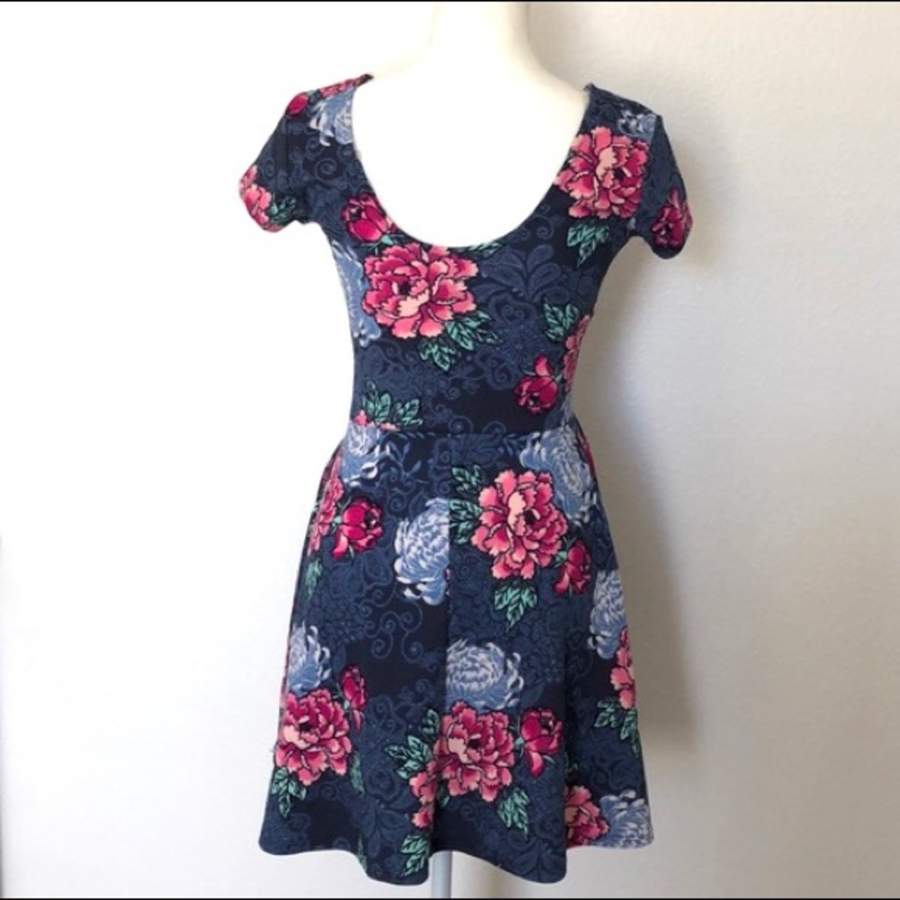 Planet Gold Dress Navy Pink Floral Size XXS Junior